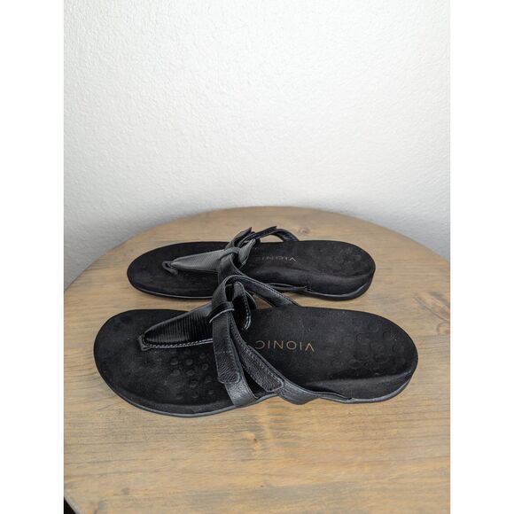 VIONIC Karley Black Sandal Size 8 Supportive Flat Dressy Comfortable Resort - Picture 3 of 9